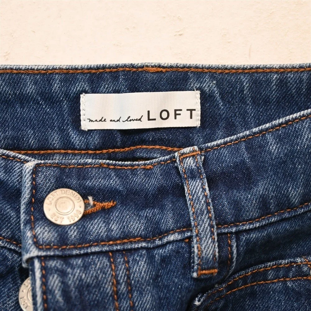 LOFT 00 High Rise The Straight Dark Stretch Denim Womens Jeans_3